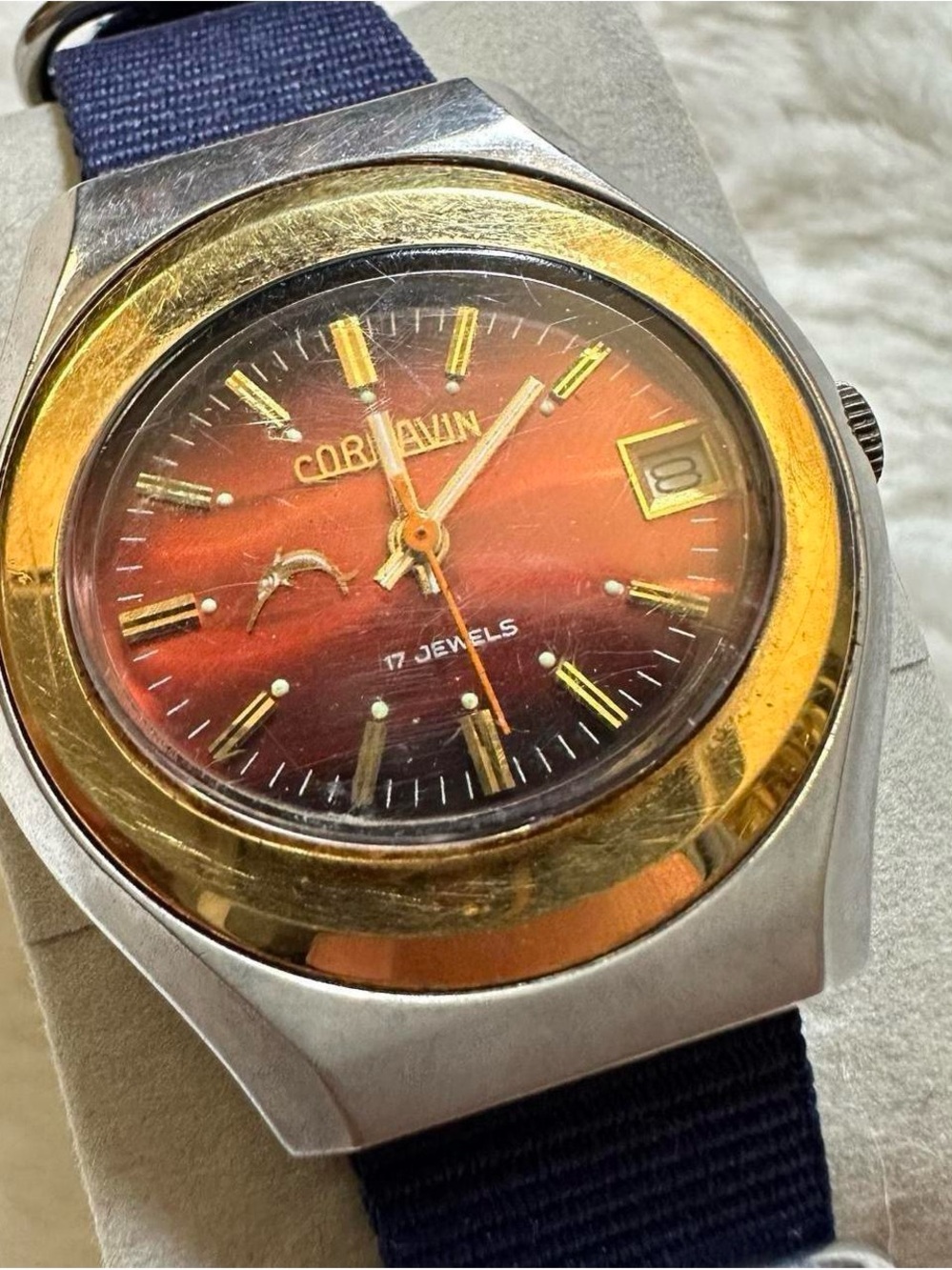 Vintage 1970s Soviet Cornavin Men's Red Gradient Dial Stainless Watch